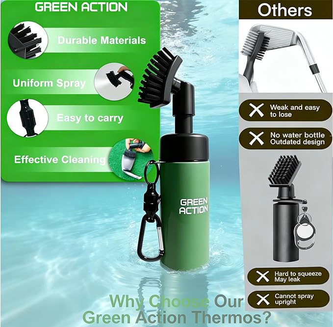 Golf Club Brush with Magnetic Clip & Water Sprayer - 5oz Capacity, Stiff Bristles for Deep Cleaning, Silicone Hose & Gravity Ball for Easy Use on Course