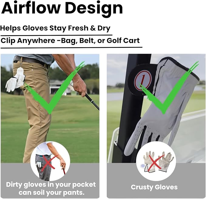 Magnetic Golf Glove Holder Clip – Strong Neodymium Magnet & Grip Pad – Attaches to Golf Cart, Bag or Belt – Keeps Gloves Dry, Fresh & Secure – Hand-Assembled Acrylic Golf Accessory for Men & Women