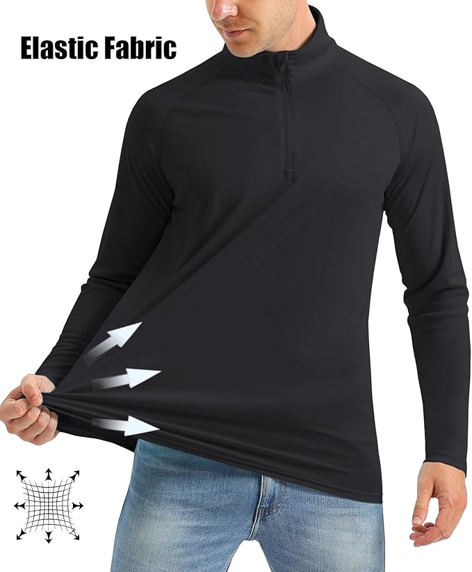 MAGCOMSEN Men's Long Sleeve Sun Shirts UPF 50+ Tees 1/4 Zip Up Fishing Running Rash Guard T-Shirts Outdoor Shirt