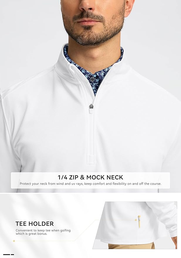 Obla Golf Quarter Zip Pullover for Men Mock Neck Sweatshirt Lightweight Sun Protection Men's Long Sleeve Golf Shirt