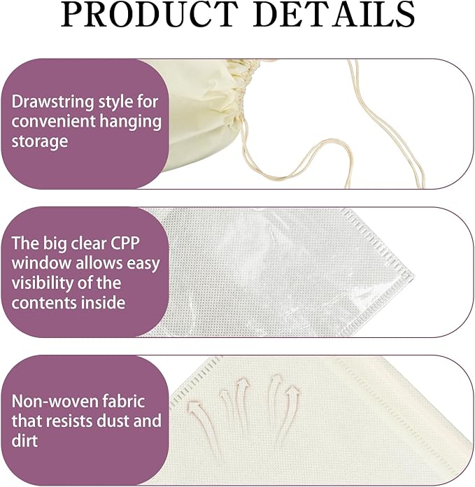 15 Pcs Dustproof Drawstring Bags Beige Dust Purse Storage Bags Non Woven String Pouch Handbags Fabric Cloth Covers Shoe Packing Organizer Pouch (Assorted Sizes)