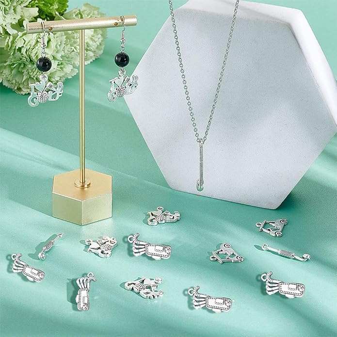 SUNNYCLUE 1 Box 60Pcs Golf Charms Golf Charm Bulk Sport Club Cart Sports Pendants for Jewelry Making I Love Golfer Earrings Necklace Bracelet Keychain DIY Supplies Adult