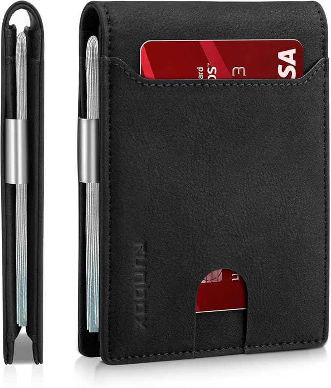 RUNBOX Money Clip Wallets for Men,Slim Leather Mens Bifold Wallet,RFID Blocking Front Pocket Wallet,Thin Credit Card Holder with Gift Box