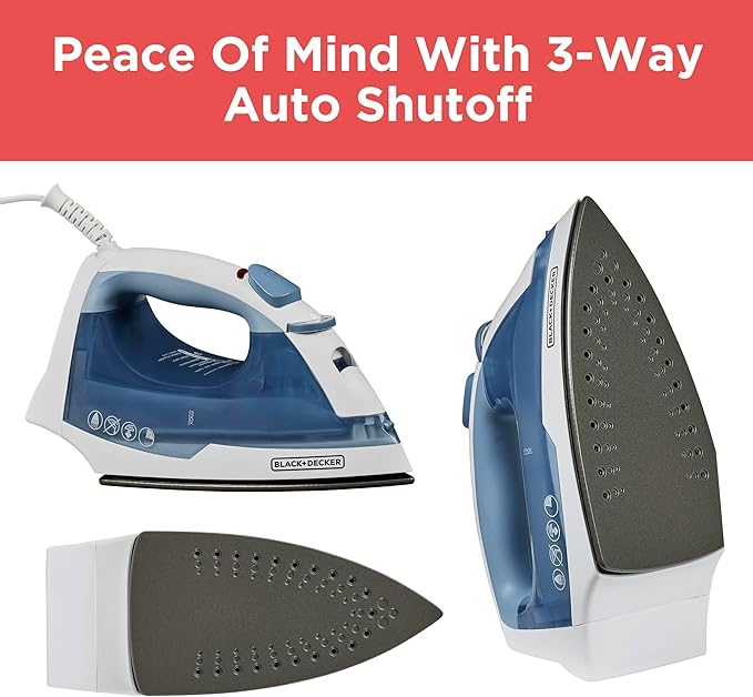 BLACK+DECKER Easy Steam Compact Iron for Clothes, Automatic Shutoff, Nonstick Plate, Light Weight, 1200 Watts