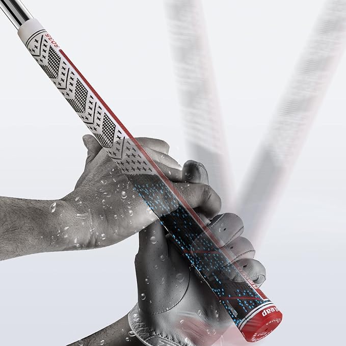 Geoleap Golf Grips Set of 13- Back Rib Improved Control，Multi Compound Rubber And Cord Hybrid Golf Club Grips, Standard/Mdisize, 7 Colors Optional.