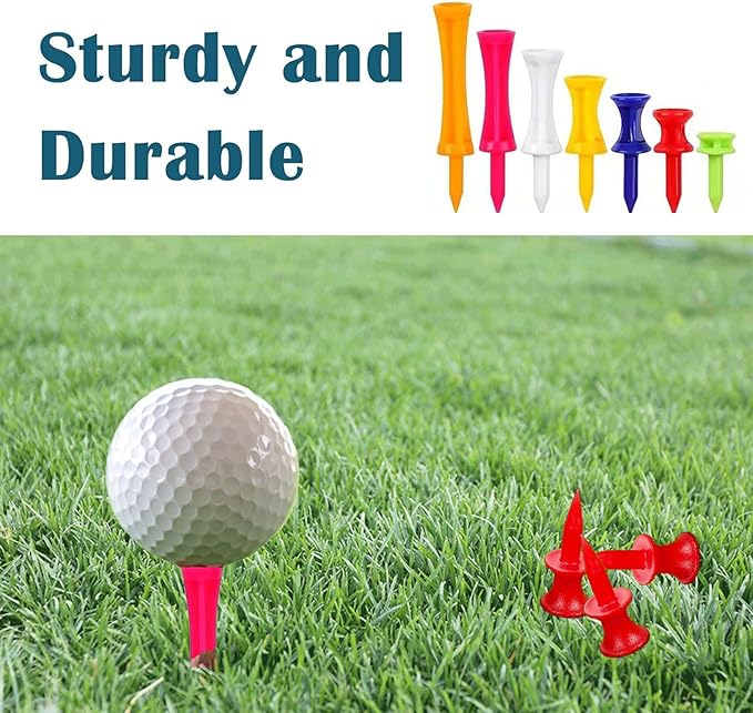 70 Pcs Golf Tees, Golf Step Down Plastic Tees Value Multiple Colors Size Bulk, Unbreakable Tee 1", 1 1/4", 1 1/2", 1 3/4", 2", 2 1/4", 2 3/4", Long Short 7 Colors for Men Women Kids Practice