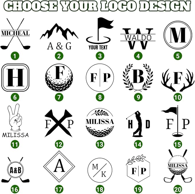 Personalized Golf Ball Stamp Custom Name Logo Monogram Self-Inking Stamper Reusable Waterproof Quick-Dry Golf Ball Marking Gifts for Golfers Dad Husband Boyfriend, 20 Designs Options