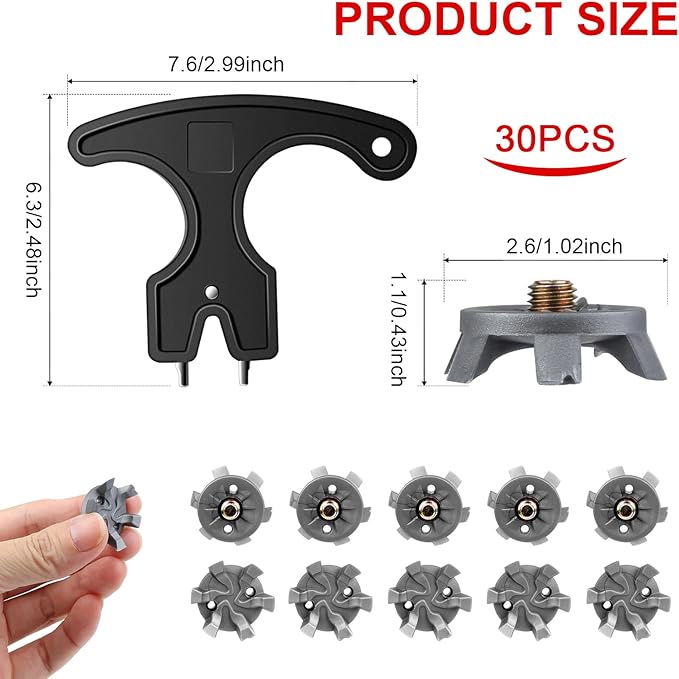 30-PCS Golf Spikes Set with Black Wrench, Golf Shoe Spikes Replacements Set & Shoe Spikes - Ideal for Golfers, Golf Shoe Maintenance,Lawn Cricket Shoe Player Lover