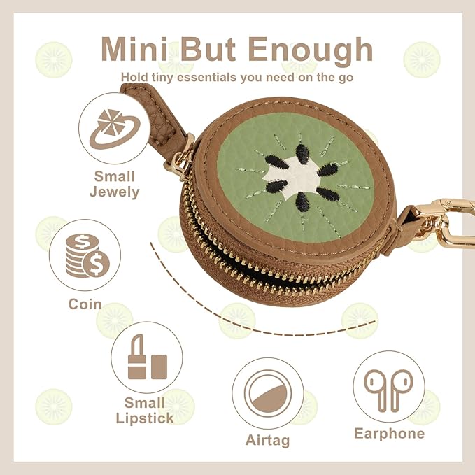 XSUIOY Orange Fruit Coin Purse Keychain Bag Charm, Mini Leather Coin Purse & Pouch Airtag Holder Keychain, Kawaii Bag Charms for Handbag, Tote, Keys, Airtag, Gifts for Girls & Women