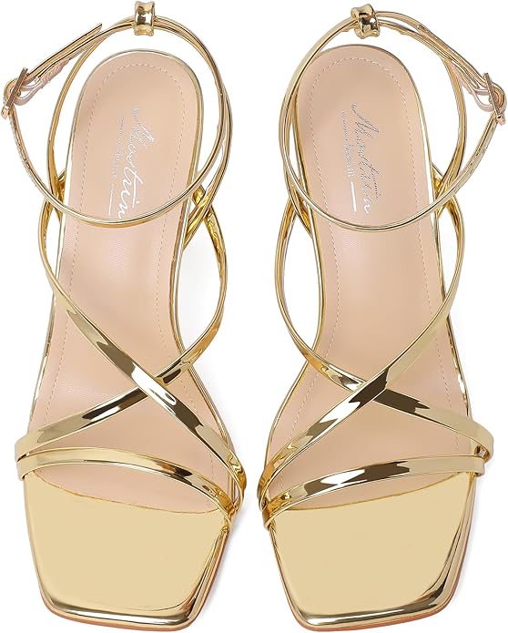 Mostrin Strappy Heels for Women Square Open Toe Lace Up Heeled Sandals Ankle Strap Sexy Stiletto High Heels for Party, Prom, Dating, Wedding
