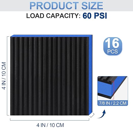 ToLanbbt 16 Pack Rubber Anti Vibration Pads 4" x 4" Heavy Duty EVA Mechanical Vibration Damping Isolator Pads 7/8" T Absorbing Mats for Compressor, Air Conditioner, Washing Machine, Dryer, Treadmill