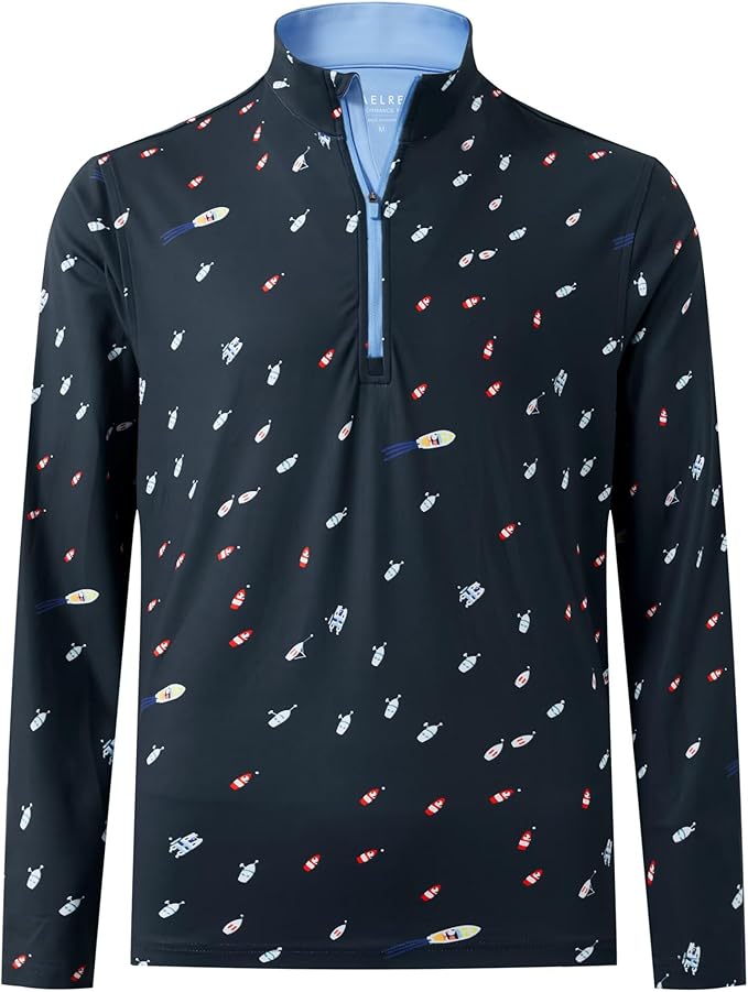 M MAELREG Quarter Zip Golf Pullover Men Dry Fit Long Sleeve Performance Wicking 1/4 Zip Full Print Pullover Mens Sweatshirt