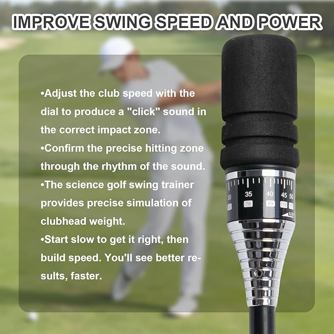 Golf Swing Speed Trainer Golf Grip Trainer for Warm Up, Adjustable Speed Controller Golf Swing Training Aid with Ergonomic Grip and Click Sound for Right Handed Golfers, Indoor & Outdoor Use