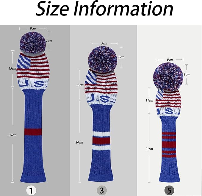 LeFeng 1Pcs Golf Club Cover, Knitted Golf Head Cover for 460cc Driver Fairway Woods and Hybrid with Cute Pom Pom and Number Tag