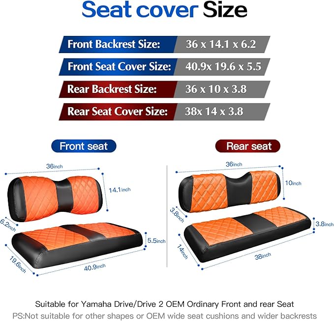 NOKINS 4PCS Golf Cart Diamond Seat Covers Kit,Front and Rear Seat Covers Fits for EZGO/Club Car/Yamaha Original Regular Seat Cushion, No Stapler
