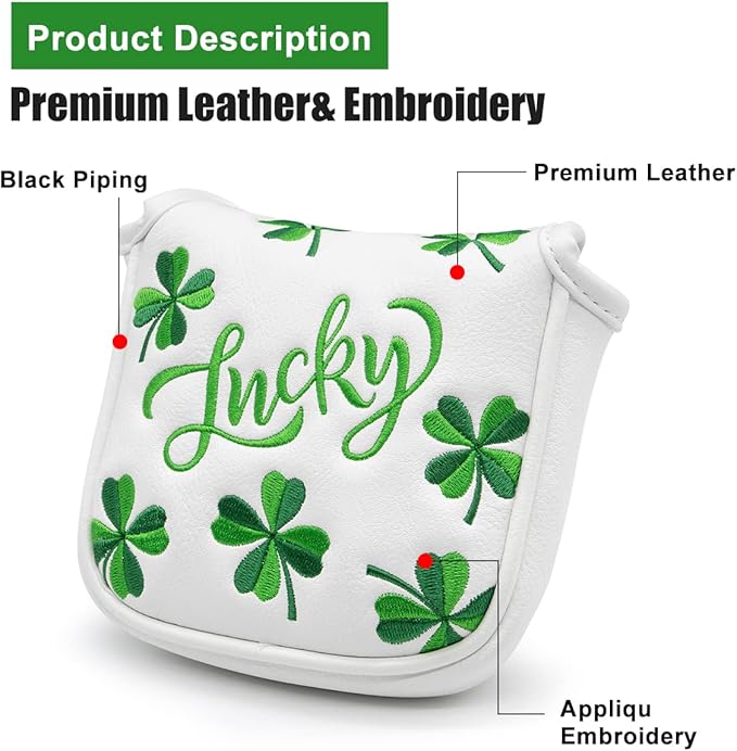 Golf Headcovers Live Lucky Golf Driver Covers Advanced Embroidery Fairway Wood Covers Hybrid Covers Mallet Blade Putter Head Covers Premium Leather Shamrock Golf Club Covers