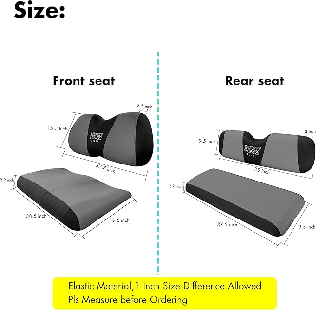 10L0L Golf Cart Front and Rear Seat Cover Set for Club Car Precedent/Onward/Tempo & Yamaha G29 Drive/Drive 2,Stylish 4 Passenger Front Back Seat Covers,Breathable Washable Polyester Mesh (Black/Grey)
