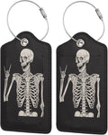 2 Pack Skull Rock and Roll Luggage Tags for Suitcases, Cool Leather Luggage Tag for Travel, Bag Tag Privacy Name ID Card Bag Labels for Friends Adults Kids Tourists