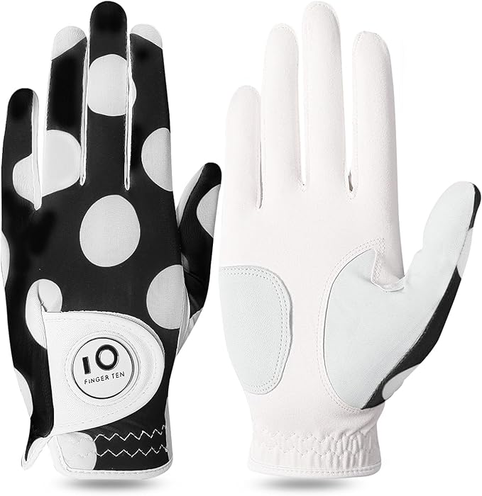 FINGER TEN Stylish Golf Gloves Women with Ball Marker 1 Pack for Left or Right Hand, Breathable Glove with Fashion Patterns for Ladies Right Left Handed Golfer