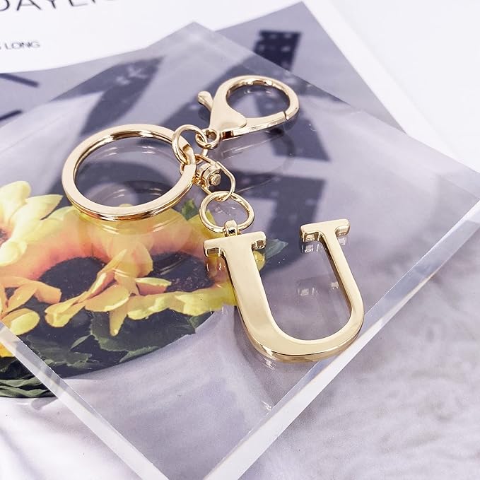 LAXPICOL Gold Letter A-Z Keychain for Women Bag Charms Purse Charms For Handbags Metal Alphabet Initial Letter Keychain