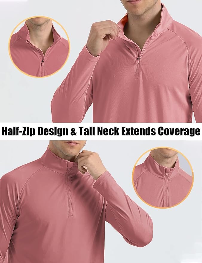 MAGCOMSEN Men's Long Sleeve Sun Shirts UPF 50+ Tees 1/4 Zip Up Fishing Running Rash Guard T-Shirts Outdoor Shirt