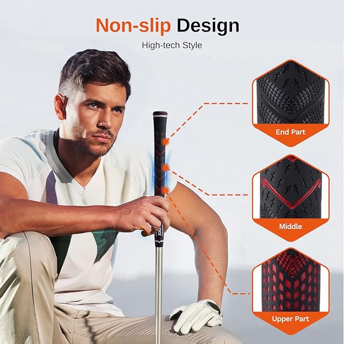Rubber Golf Grips 13 Pack, High Traction, Non-Slip, Advanced Texture, Choose from 13 Grips or 13 Grips with Regripping Kit, Standard/Mid/Jumbo Size, 4 Colors Available RG01 Golf Club Grips