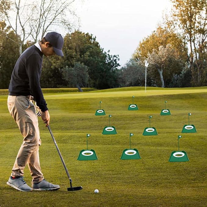 9 Pack Golf Putting Cups with Flags, Plastic Golf Training Aids with Golf Ball Retriever, Putting Training Hole Set for Indoor Outdoor