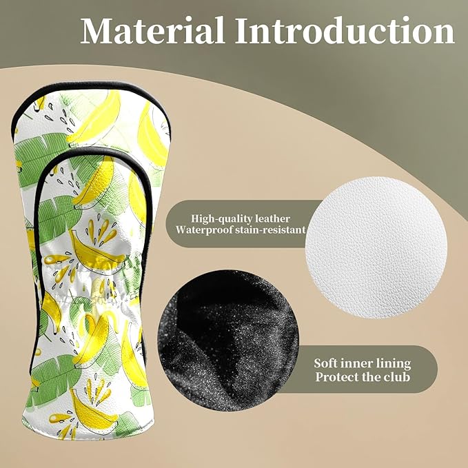Premium Leather Golf Club Headcovers,Mango Pattern Fits Driver Hybrid Fairway 3/5 Wood,with Scratch-Resistant Lining, Gift for Men and Women