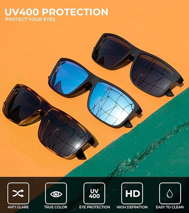 KALIYADI Polarized Sunglasses for Men and Women, Mens Sun Glasses with UV Protection for Driving Fishing Golf (3 Packs)