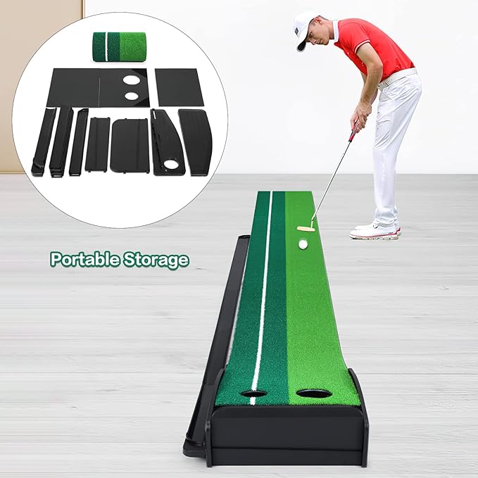 Dollox Putting Green Golf Putting Mat for Indoor, Putting Matt with Auto Ball Return, Mini Golf Set Golf Accessories for Men, Indoors Golf Matt for Home Office, Gifts for Golfer