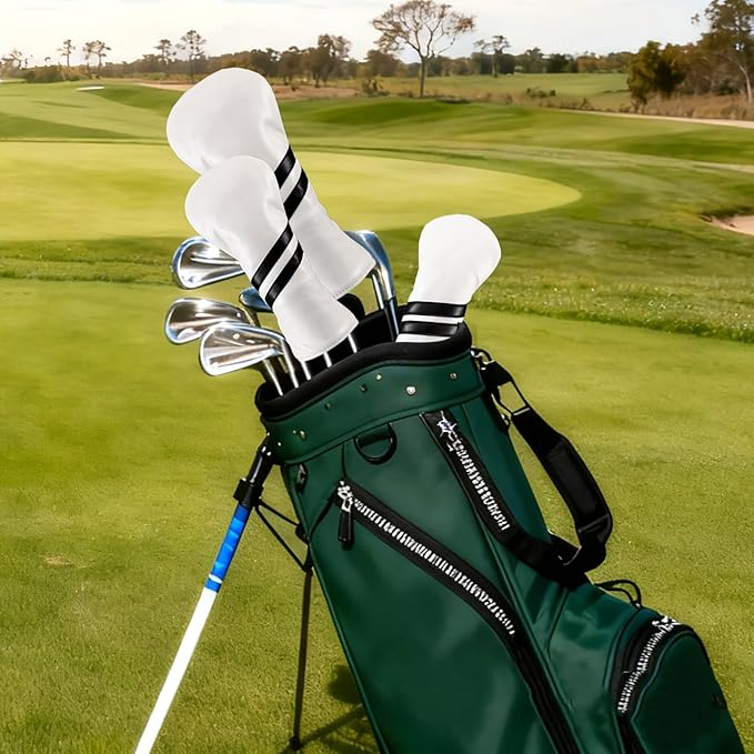 Golf Club Head Covers, 3pcs Golf Headcovers for Woods and Driver Fairway Hybrids, Premium PU Leather Club Headcovers Set with Interchangeable Tag for Men Women
