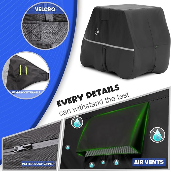 Waterproof Golf Cart Cover, Heavy Duty Marine Grade Fabric, Universal Fits for Most Brand 2/2+2/4+2 Passengers Yamaha, Honda, Club Car, EZGO Golf Cart