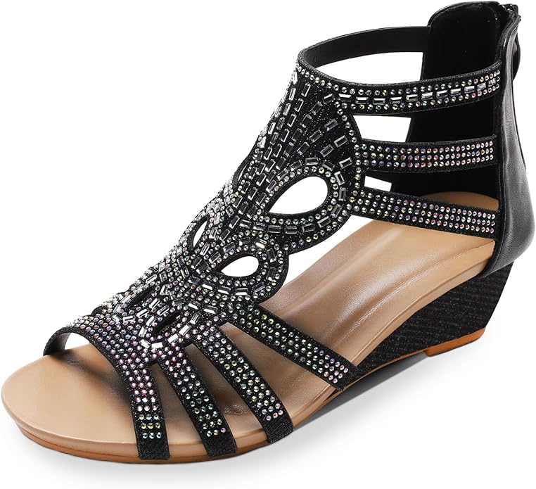 WOJWSKI Women's Slide Wedge Sandal Open Toe High Heel Zipper Back Platform