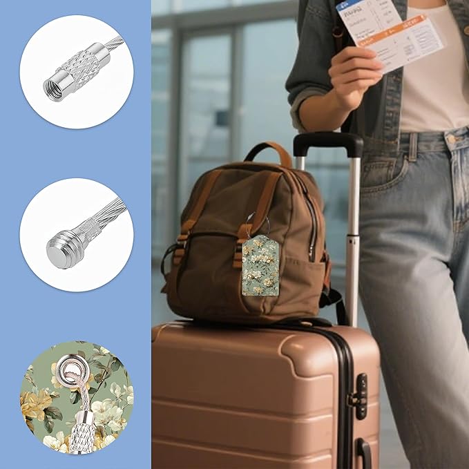 Luggage Tags for Suitcases Durable Leather Luggage Tags Cute Travel Name Tags for Cruise Ships Travel Essentials 3 Pack (Vintage Floral)