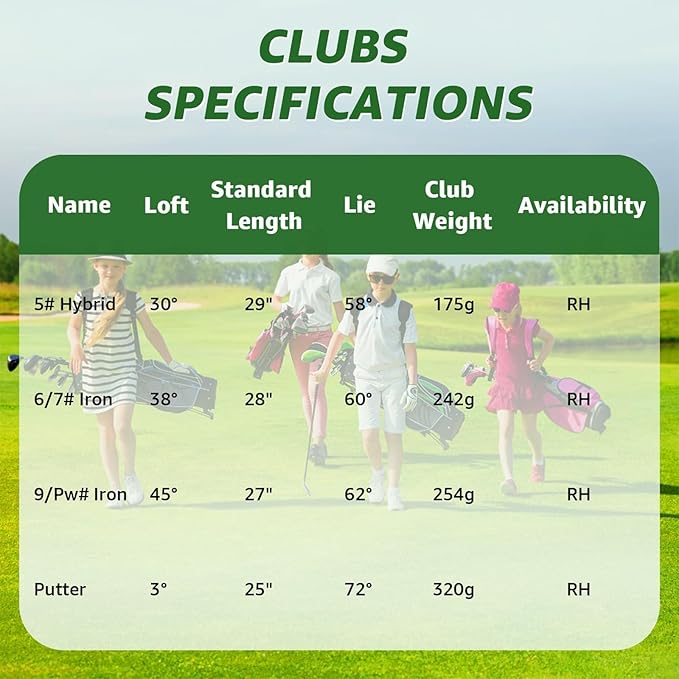 5/6 Pieces Kids Golf Club Set, Junior Golf Club Set Ages 4-12 Includes Stand Bag, 1# Drive, 5# Hybrid, 6/7#, 9/P# Irons and Putter Right Hand for Boys Girls