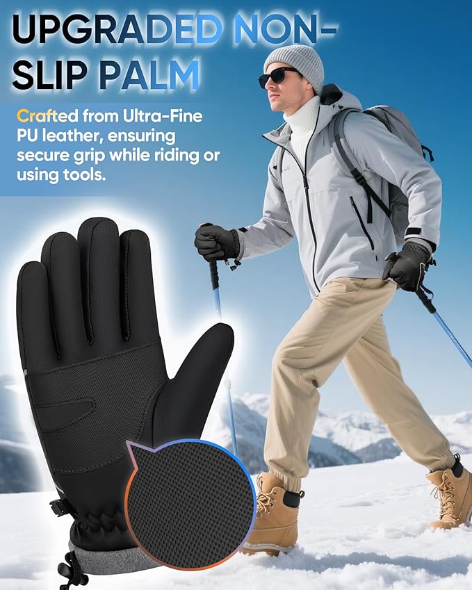 Winter Gloves for Women Men, Waterproof and Warm, Sensitive Touch Gloves for Cycling Running Working Outdoor Activities, Black