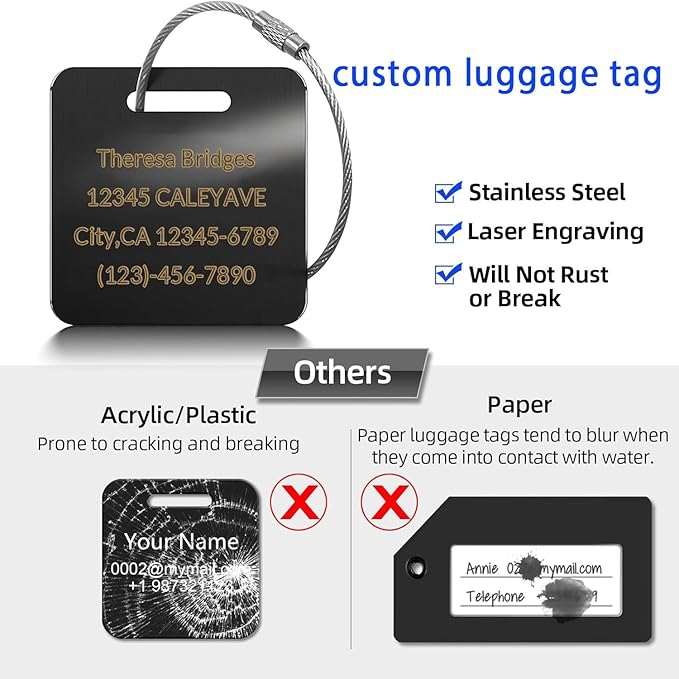 (5Pack) Custom Personalized Luggage Tags-Customized Unique tag for Suitcase Backpack Travel,Bags (Round (2 × 2))