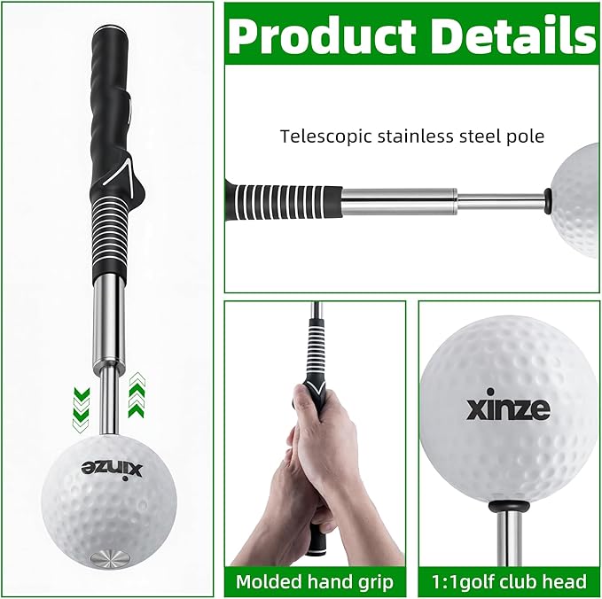 Retractable Golf Swing Trainer and Club Grip Trainer 2-in-1 Bundle,Right Hand Golf Training Aid,Click Stick