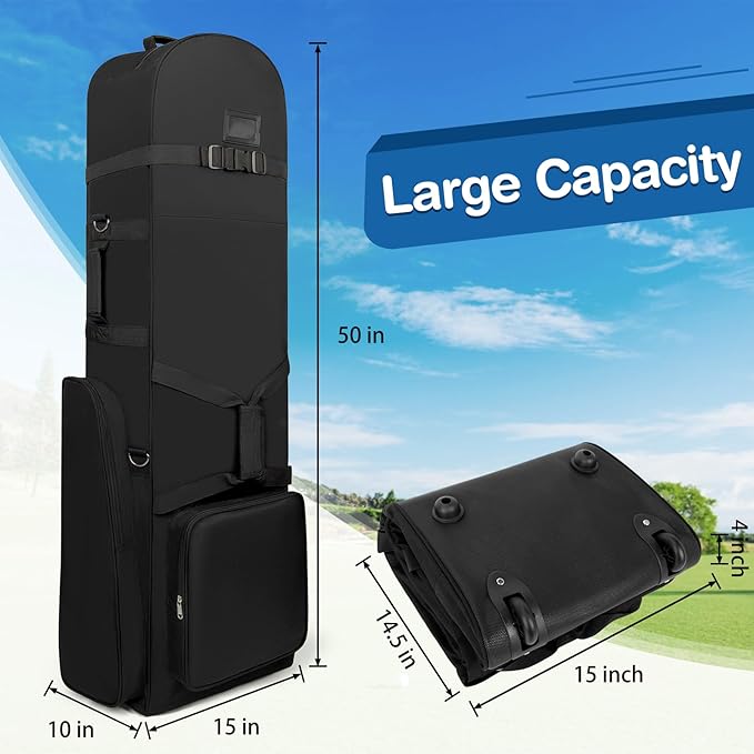 Golf Travel Bags for Airlines - 900D Heavy Duty Polyester Oxford Travel Golf Bag with Wheels, Golf Club Bag Cover Lightweight Soft Wear-Resistant Universal Size, Black
