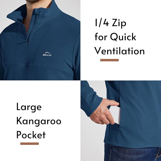 Willit Men's Winter Shirts Fleece Pullover with Pocket Quarter Zip Cold Weather Golf Hiking Casual Warm Shirts Long Sleeve