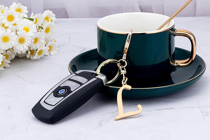 Cute Stainless Steel Gold Initial Letter Keychain for Women Girl, Charms for Key Handbag Backpack Bag, Personalized Gift