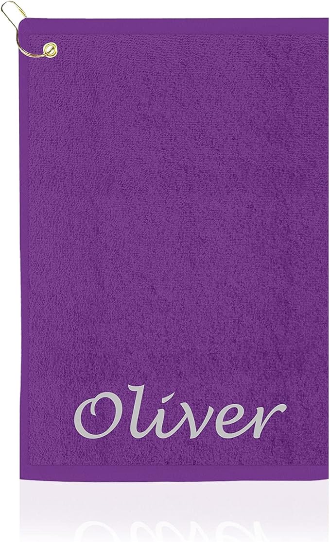 Personalized Passion Golf Towel with Embroidered Name - 16"x26" Custom Golf Towels with Clip - Soft & Highly Absorbent Plush Velour - Easily Wipes Away Sweat and Dirt - Gift for Golfers - Puple