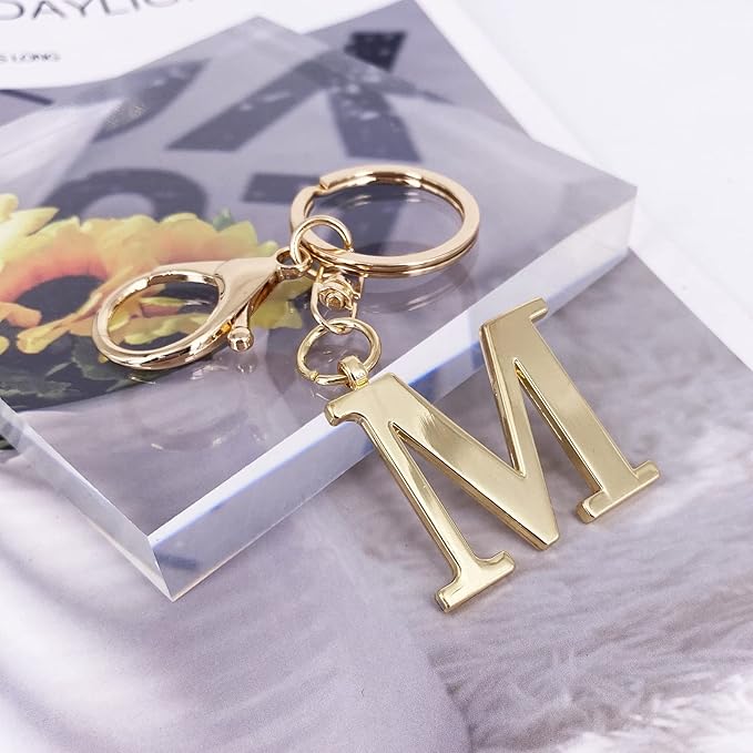 LAXPICOL Gold Letter A-Z Keychain for Women Bag Charms Purse Charms For Handbags Metal Alphabet Initial Letter Keychain