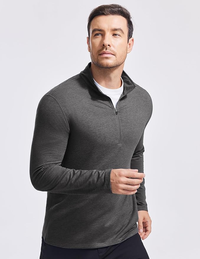 PINSPARK Men's Quarter Zip Up Pullover Mock Neck Sweatshirts Long Sleeve Golf shirts Performance Athletic Casual Workout