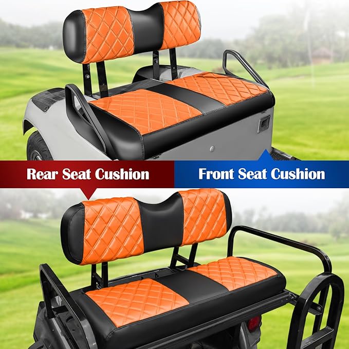 NOKINS 4PCS Golf Cart Diamond Seat Covers Kit,Front and Rear Seat Covers Fits for EZGO/Club Car/Yamaha Original Regular Seat Cushion, No Stapler