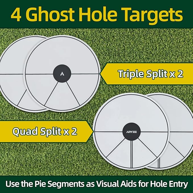 ARYZE 4 Pack Ghost Hole Putting Targets – Putting Training Aid, Official Size, Flat Disc for Putting & Chipping Practice, Indoor or Outdoor, Includes Carrying Case, Waterproof Material (White)