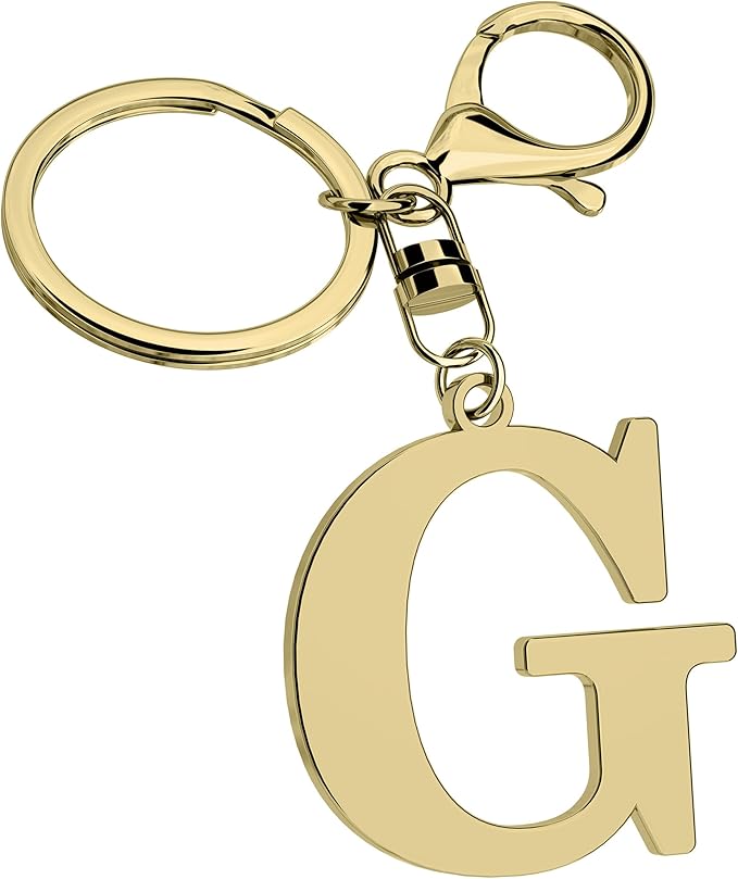 Stainless Steel Gold Letter A-Z Keychain for Women Men, Initial Letter Pendant with Key Ring, Charms for Key Backpack Bag