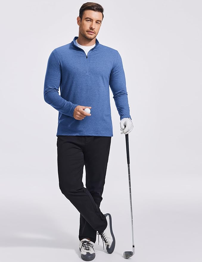 PINSPARK Men's Quarter Zip Up Pullover Mock Neck Sweatshirts Long Sleeve Golf shirts Performance Athletic Casual Workout