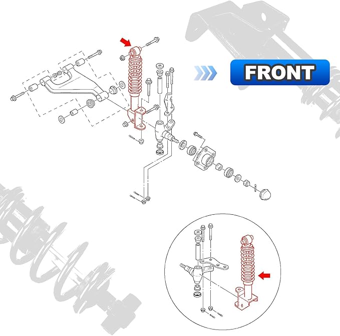 Front Golf Cart Shock Absorbers Heavy Duty with Springs Compatible with 2007-2016 Yamaha Drive G29 Gas & Electric Golf Carts Passenger and Driver Side Replace# JW2-F3390-00-00 JW2-F3350-00（RED）