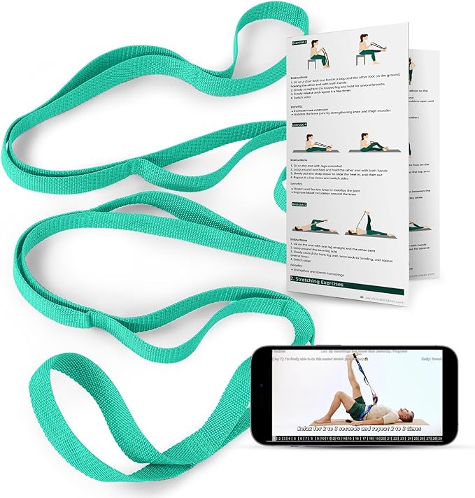 Trideer Stretching Strap Yoga Strap for Physical Therapy, 10 Loops Yoga Straps for Stretching, Non-Elastic Stretch Strap for Pilates, Exercise, Stretch Band for Women & Men